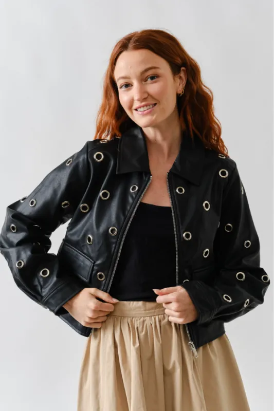 Grommet Faux Leather Jacket - Black sold by Maude