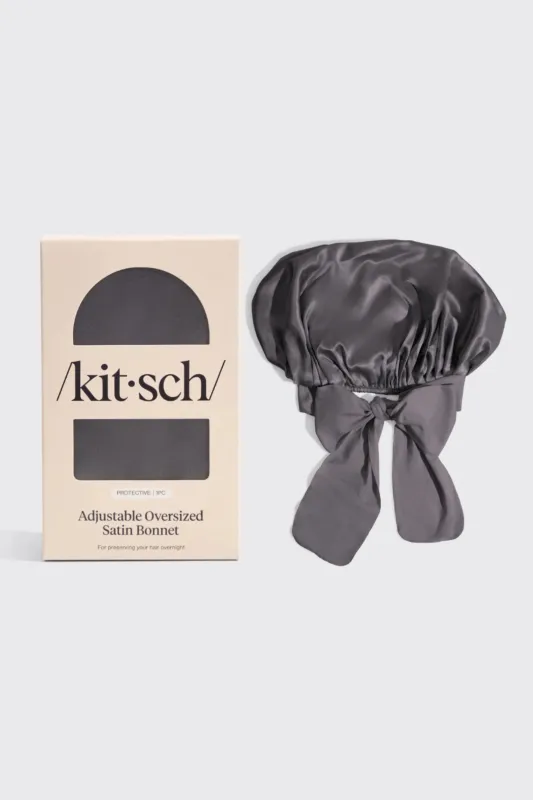 KITSCH Adjustable Oversized Satin Bonnet - Charcoal sold by Maude