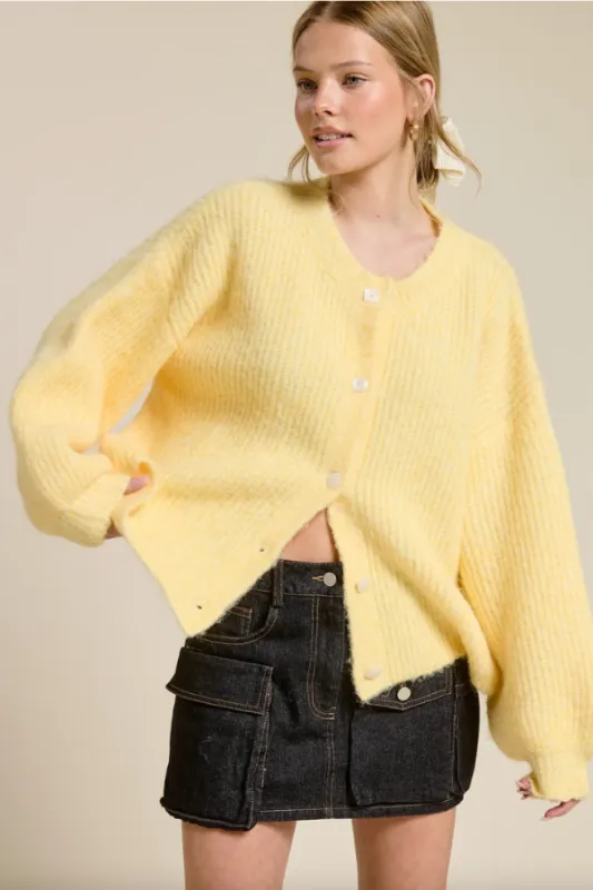 Balloon Sleeve Knit Cardigan - Butter sold by Maude