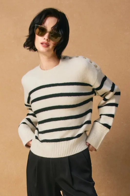 Kelly Button Striped Sweater - Ivory & Black sold by Maude