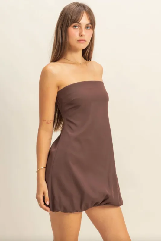 Strapless Mini Balloon Dress - Espresso made by HYFVE