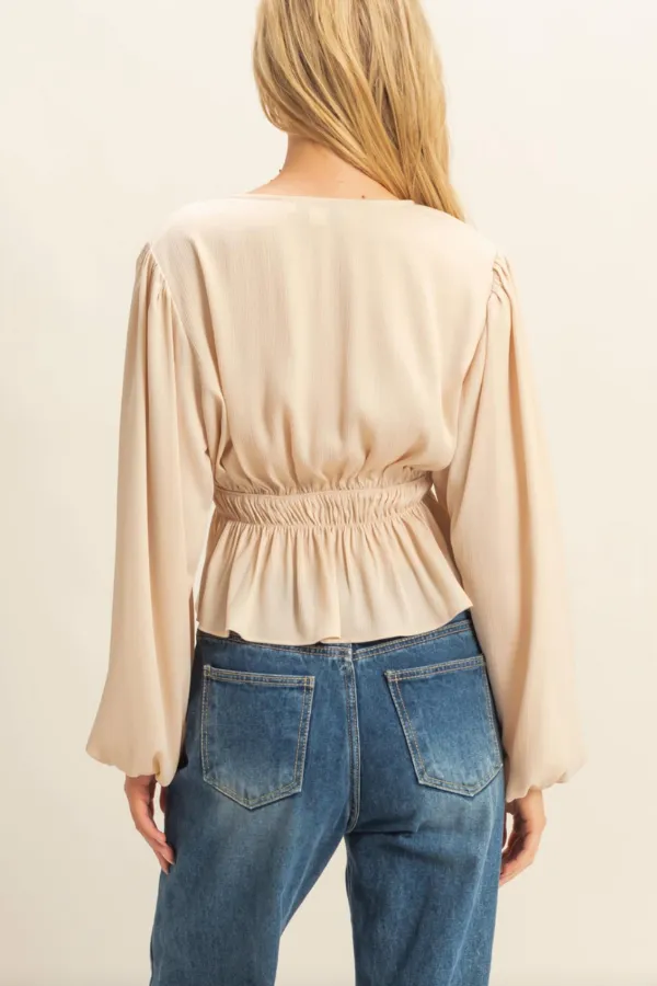 Deep V Peasant Blouse - Champagne sold by Maude product image thumbnail 3