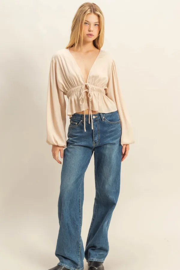 Deep V Peasant Blouse - Champagne sold by Maude product image thumbnail 4