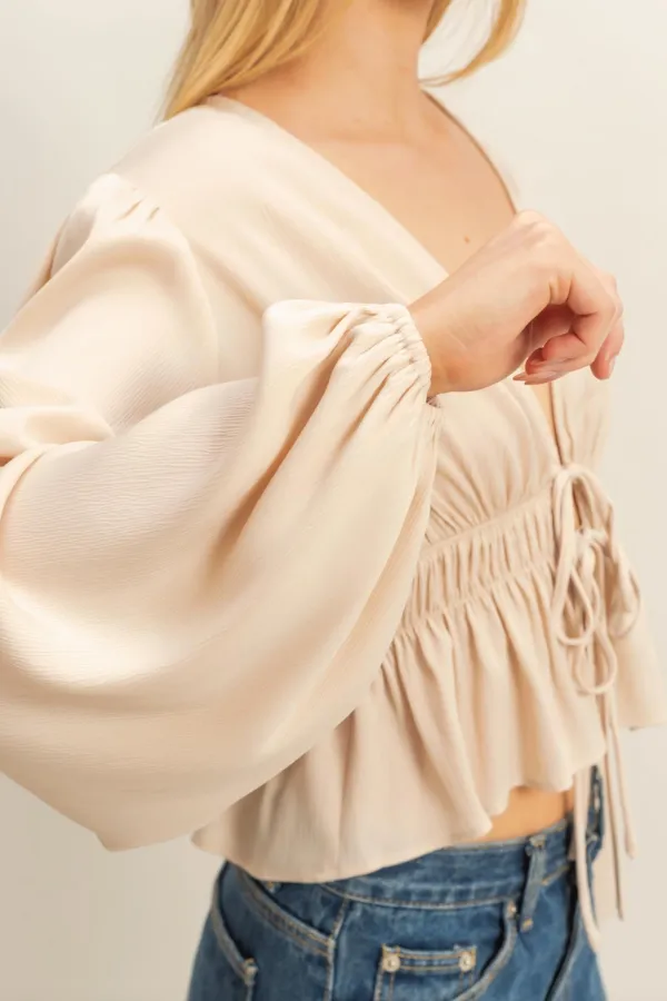 Deep V Peasant Blouse - Champagne sold by Maude product image thumbnail 5