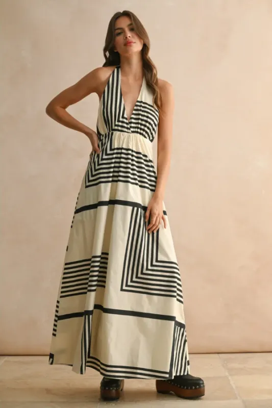 Geo Print Halter Maxi Dress sold by Maude