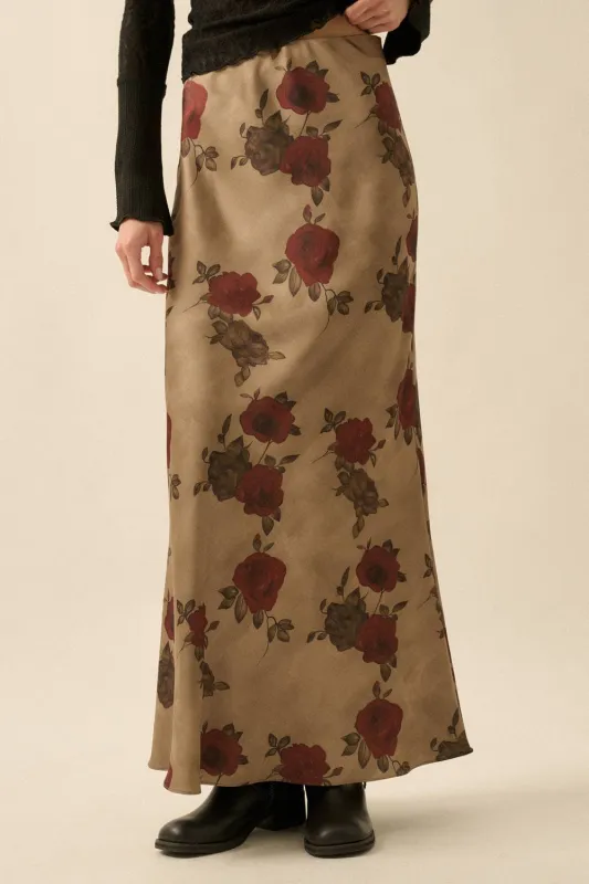 Red Rose Floral Print Maxi Skirt sold by Maude