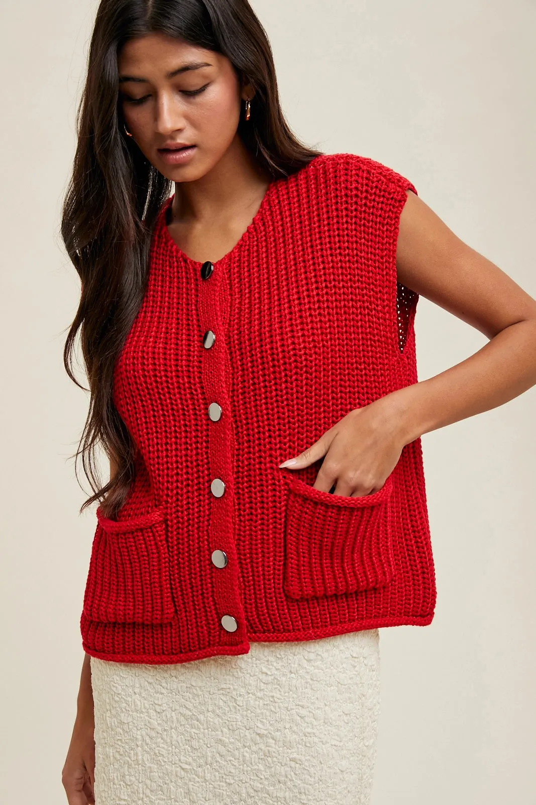 Button Up Sweater Vest - Red sold by Maude