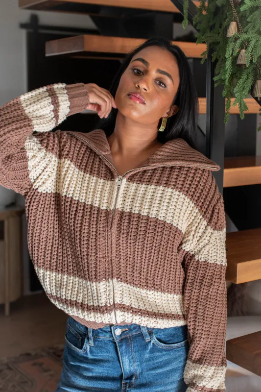 Striped Sweater Jacket - Brown made by Dress Forum