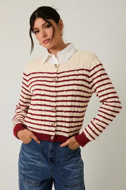 Striped Cable Knit Cardigan sold by Maude