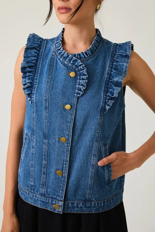 Ruffle Detail Denim Vest sold by Maude product image thumbnail 2