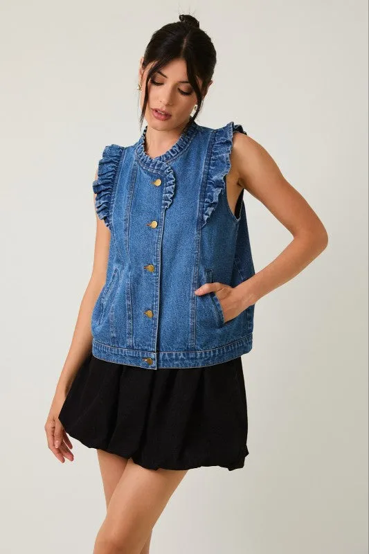 Ruffle Detail Denim Vest sold by Maude product image thumbnail 3