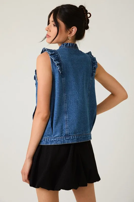Ruffle Detail Denim Vest sold by Maude product image thumbnail 5