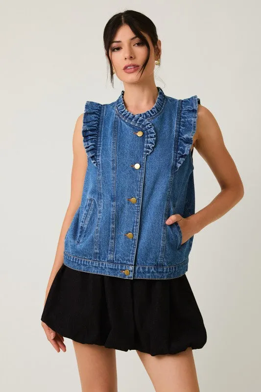 Ruffle Detail Denim Vest sold by Maude product image thumbnail 4
