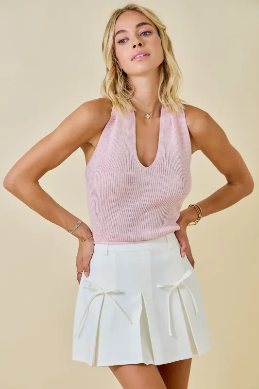 Pleated Bow Cheerleader Skirt - White sold by Maude