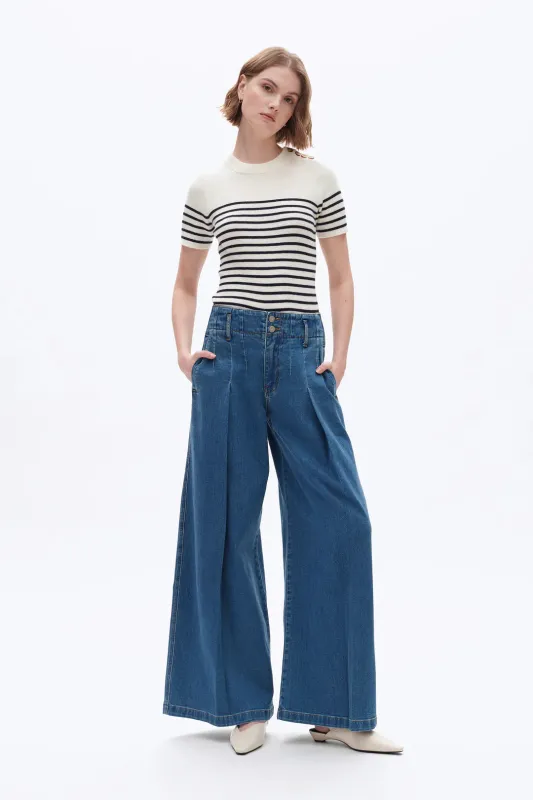 High Rise Wide Leg Pleated Jeans sold by Maude