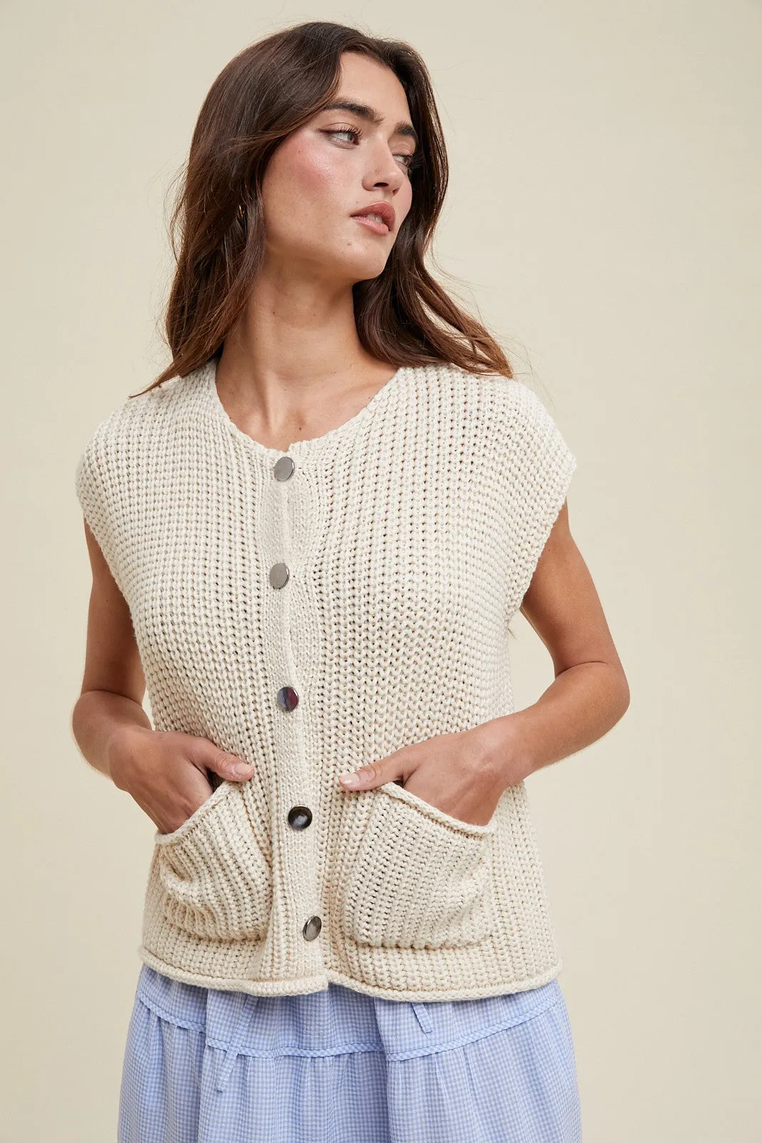 Button Up Sweater Vest - Cream sold by Maude
