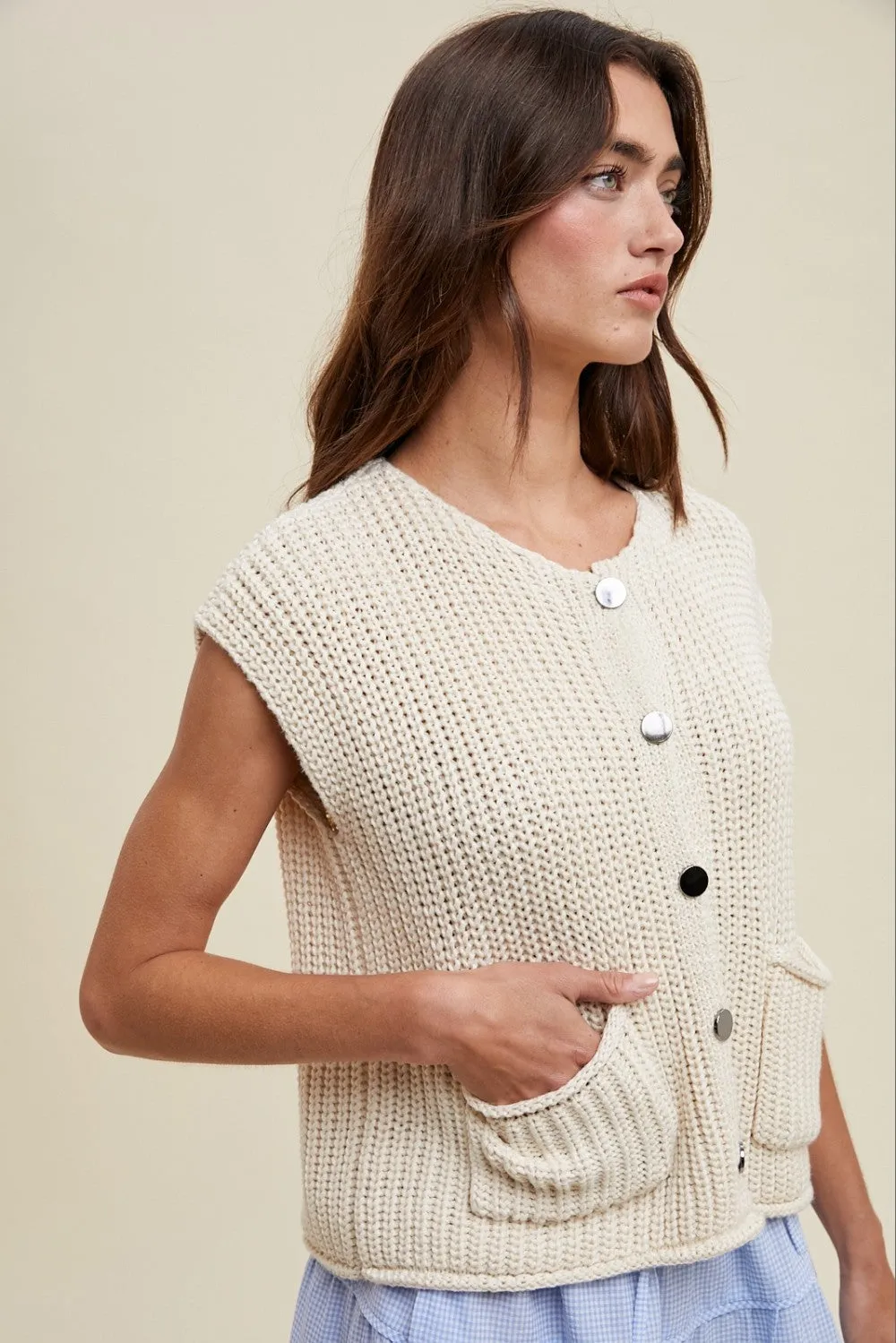 Button Up Sweater Vest - Cream sold by Maude product image thumbnail 2