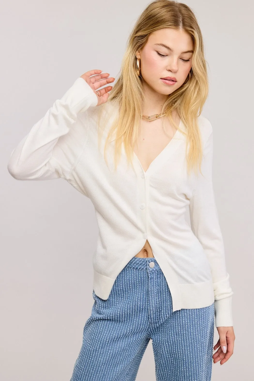 Split Hem Longline Knit Cardigan - Ivory sold by Maude
