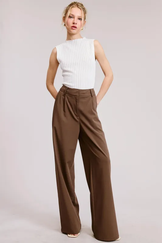 Pleated Wide Leg Trousers - Brown sold by Maude
