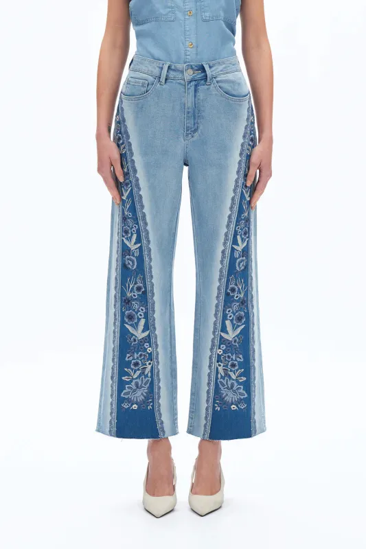 Ultra High Rise Embroidered Wide Leg Jeans sold by Maude