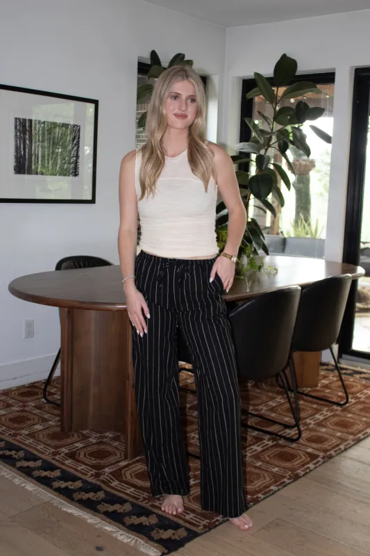 Striped Linen Wide Leg Pants - Black sold by Maude