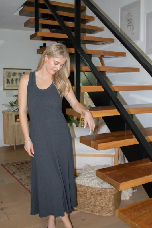 Yuma Scoop Neck Ribbed Dress - Black sold by Maude