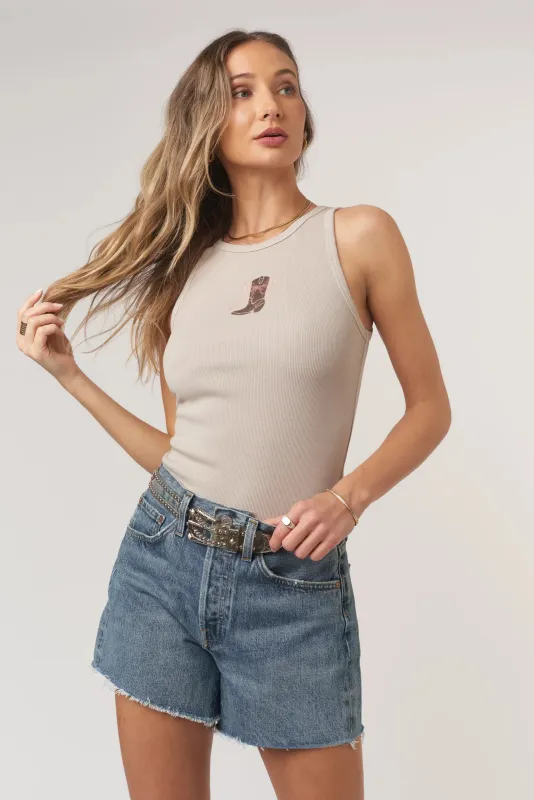Embroidered Bow Boot Tank sold by Maude