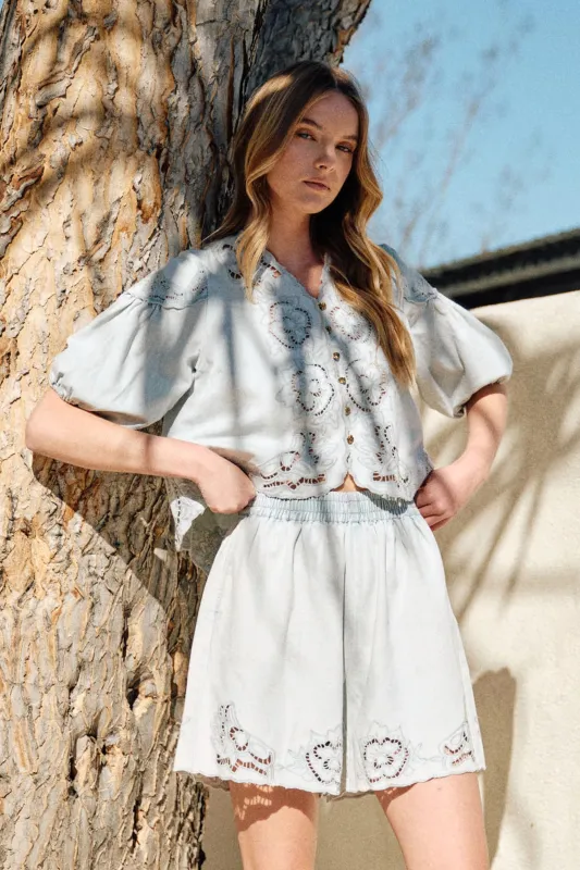 Denim Embroidered Set - Blue sold by Maude