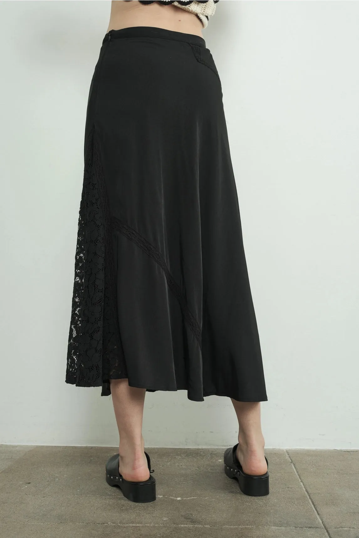 Satin Lace Midi Skirt - Black sold by Maude product image thumbnail 4