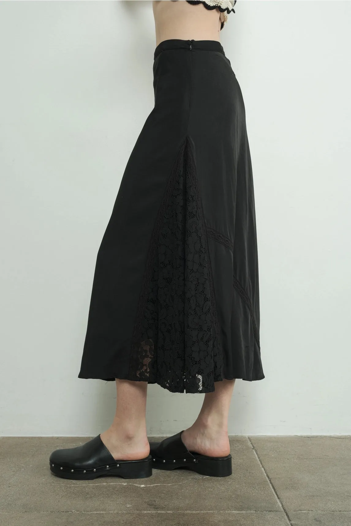 Satin Lace Midi Skirt - Black sold by Maude product image thumbnail 3