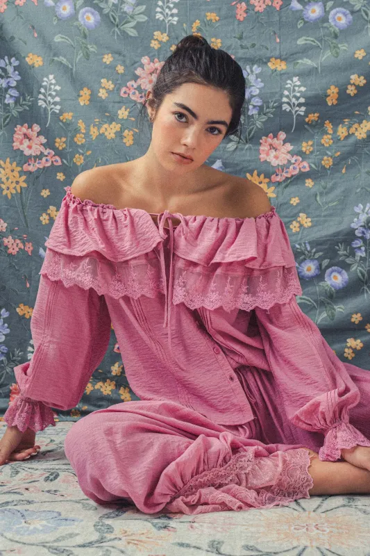 Lace Ruffled Blouse - Pink sold by Maude