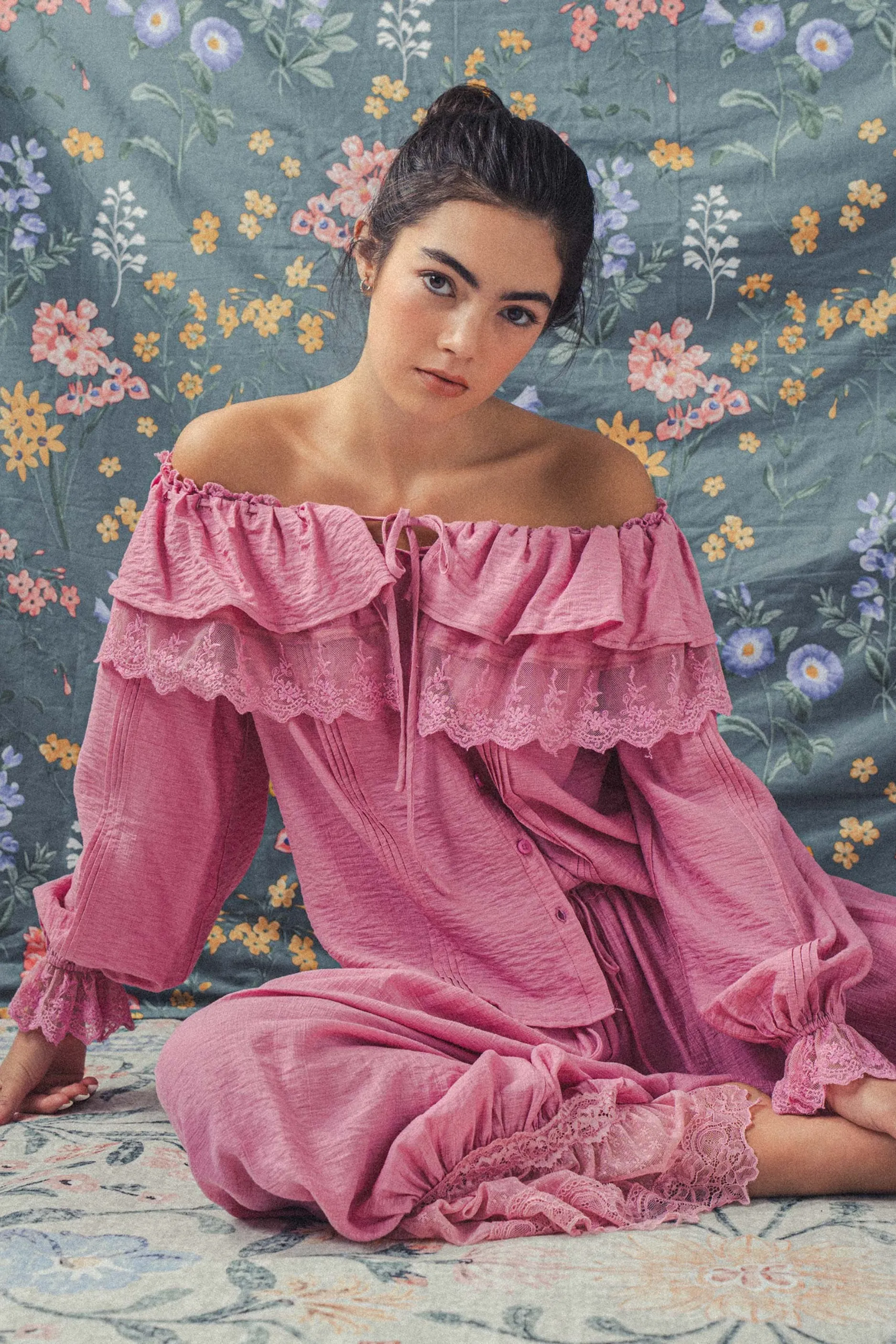 Lace Ruffled Blouse - Pink sold by Maude