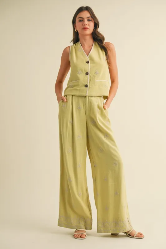 Embroidered Wide Leg Pant Set sold by Maude