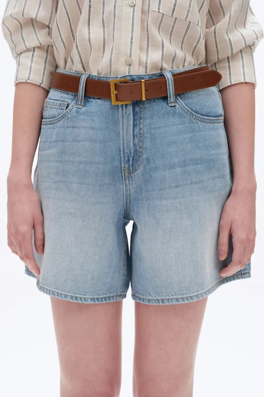 Mid Rise Denim Shorts - Light Blue sold by Maude