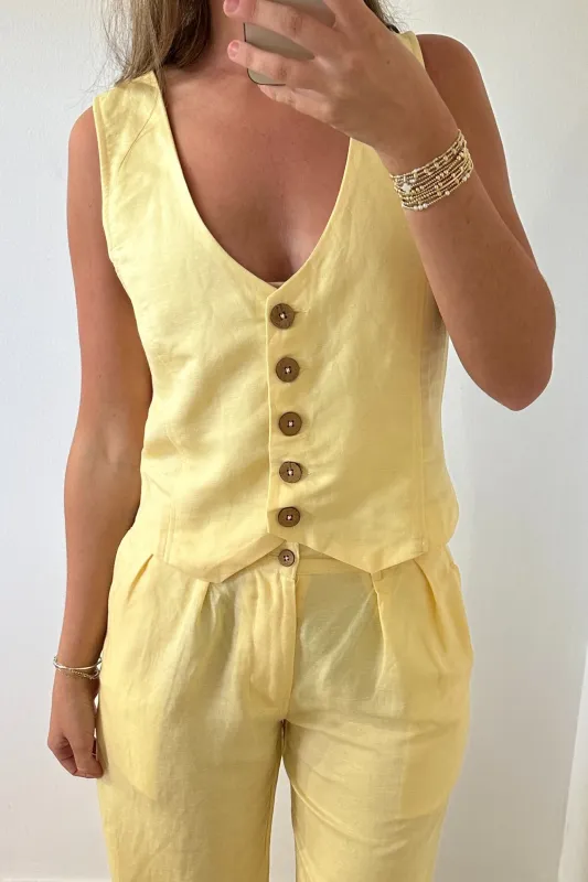 Here Comes the Sun Linen Vest - Yellow sold by Maude