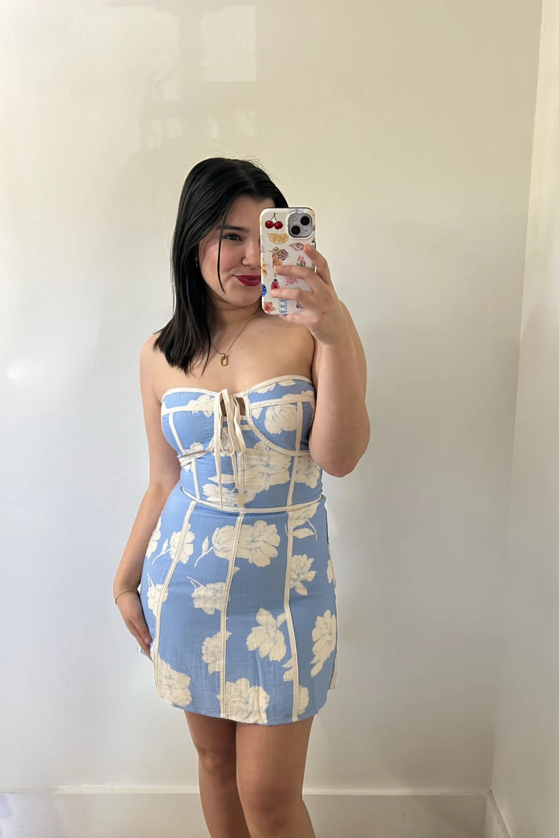 Strapless Floral Mini Dress - Blue sold by Maude