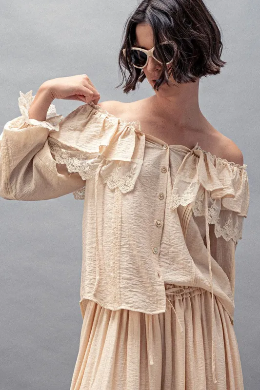 Lace Ruffled Blouse - Ivory sold by Maude