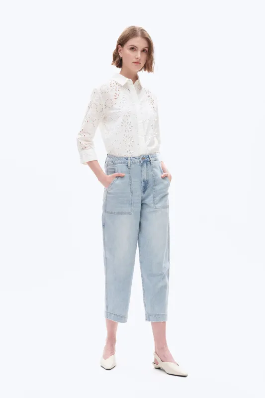 Super High Rise Barrel Denim Jeans - Light Blue sold by Maude