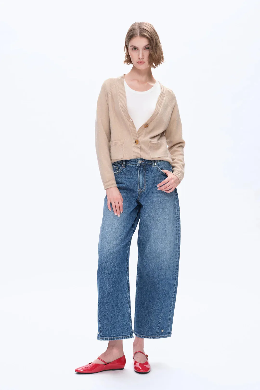 Mid-Rise Balloon Jeans - Medium Blue sold by Maude