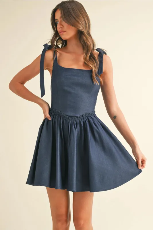 Lace Up Flared Mini Dress - Dark Blue sold by Maude