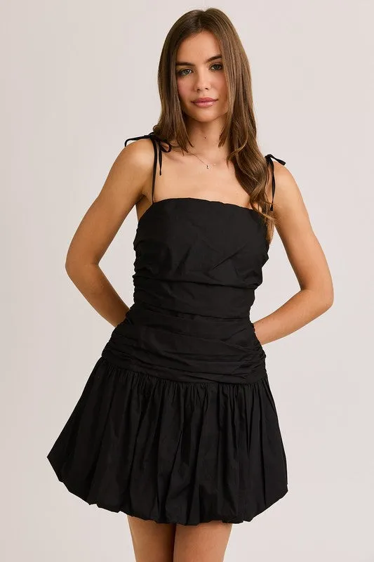 Tie Shoulder Bubble Hem Mini Dress - Black sold by Maude