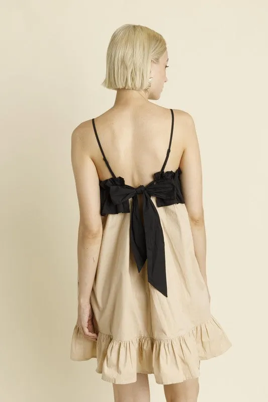 Color Block Ruffle Mini Dress - Tan sold by Maude product image thumbnail 4