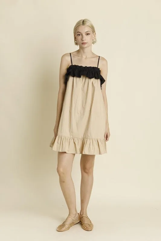 Color Block Ruffle Mini Dress - Tan sold by Maude product image thumbnail 3