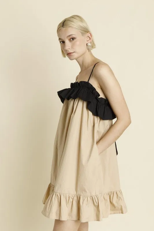Color Block Ruffle Mini Dress - Tan sold by Maude product image thumbnail 2