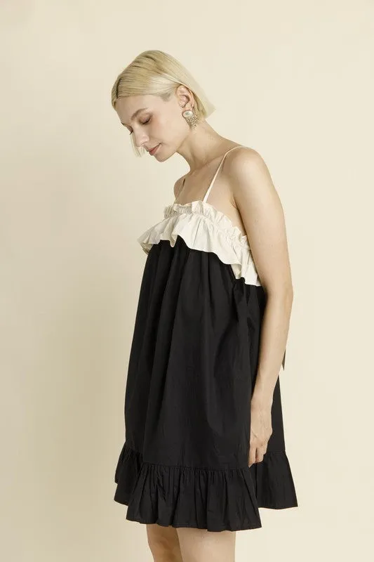Color Block Ruffle Mini Dress - Black sold by Maude product image thumbnail 2