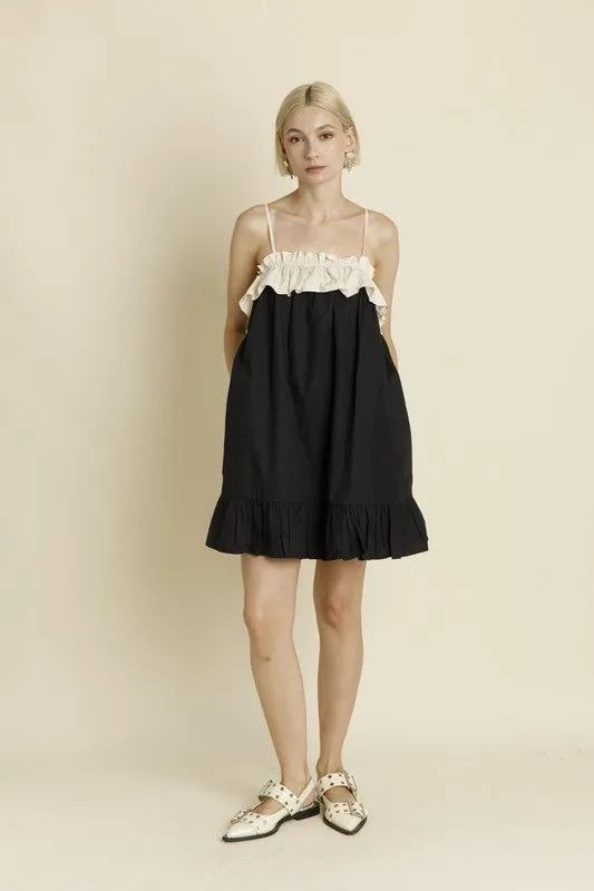 Color Block Ruffle Mini Dress - Black sold by Maude product image thumbnail 3