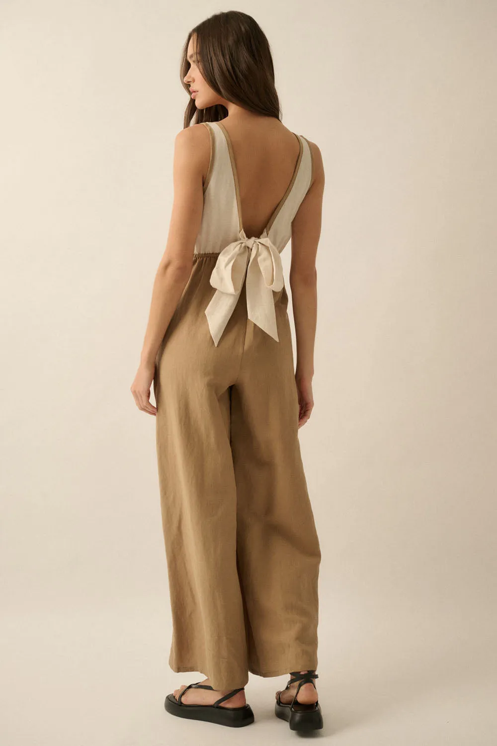 Solid Textured Colorblock Wide-Leg Jumpsuit sold by Maude product image thumbnail 5