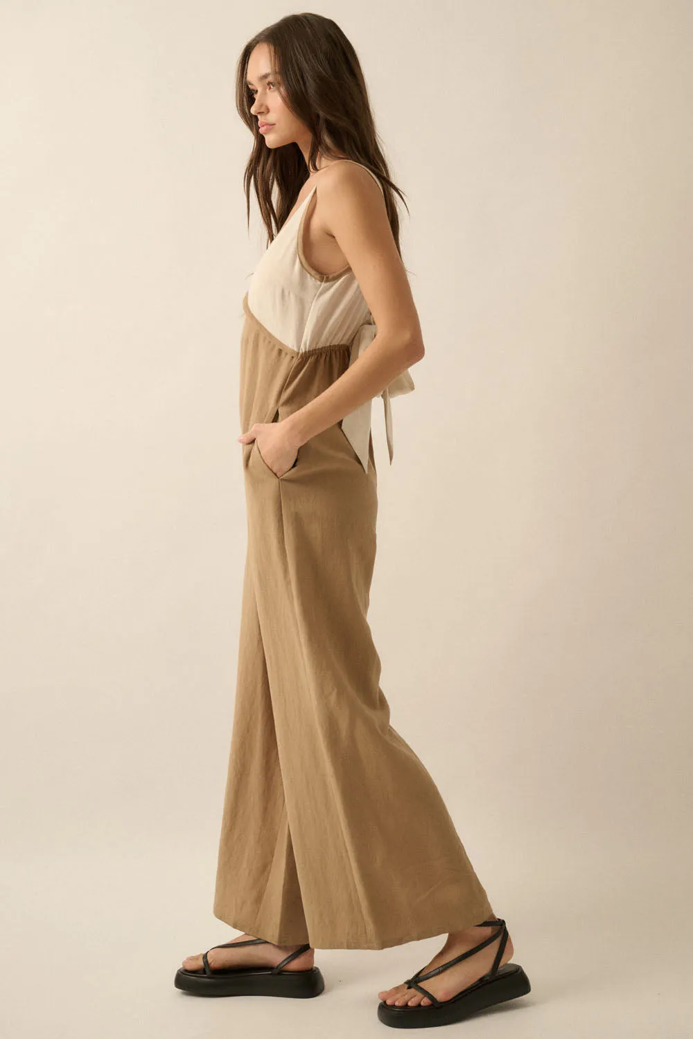 Solid Textured Colorblock Wide-Leg Jumpsuit sold by Maude product image thumbnail 4