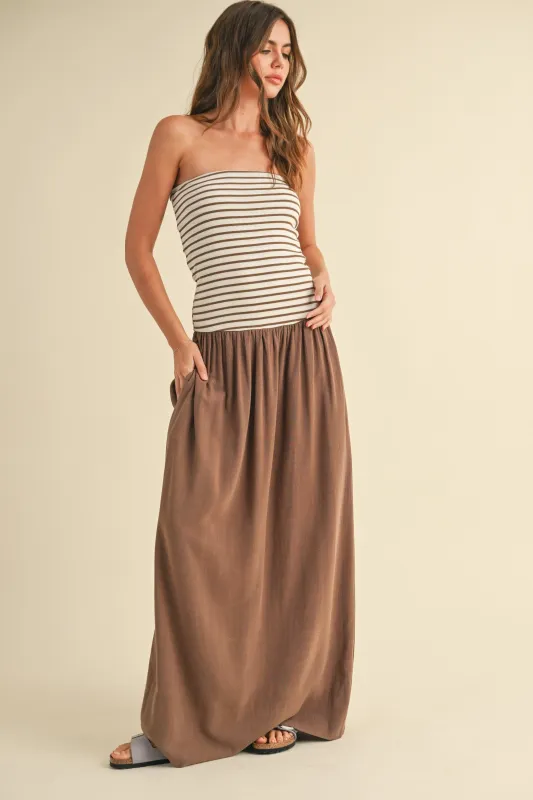 Molly Striped Linen Maxi Dress - Mocha sold by Maude