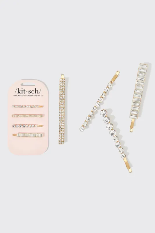 KITSCH - Metal Rhinestone Assorted Bobby Pins 4pc Set - Gold sold by Maude